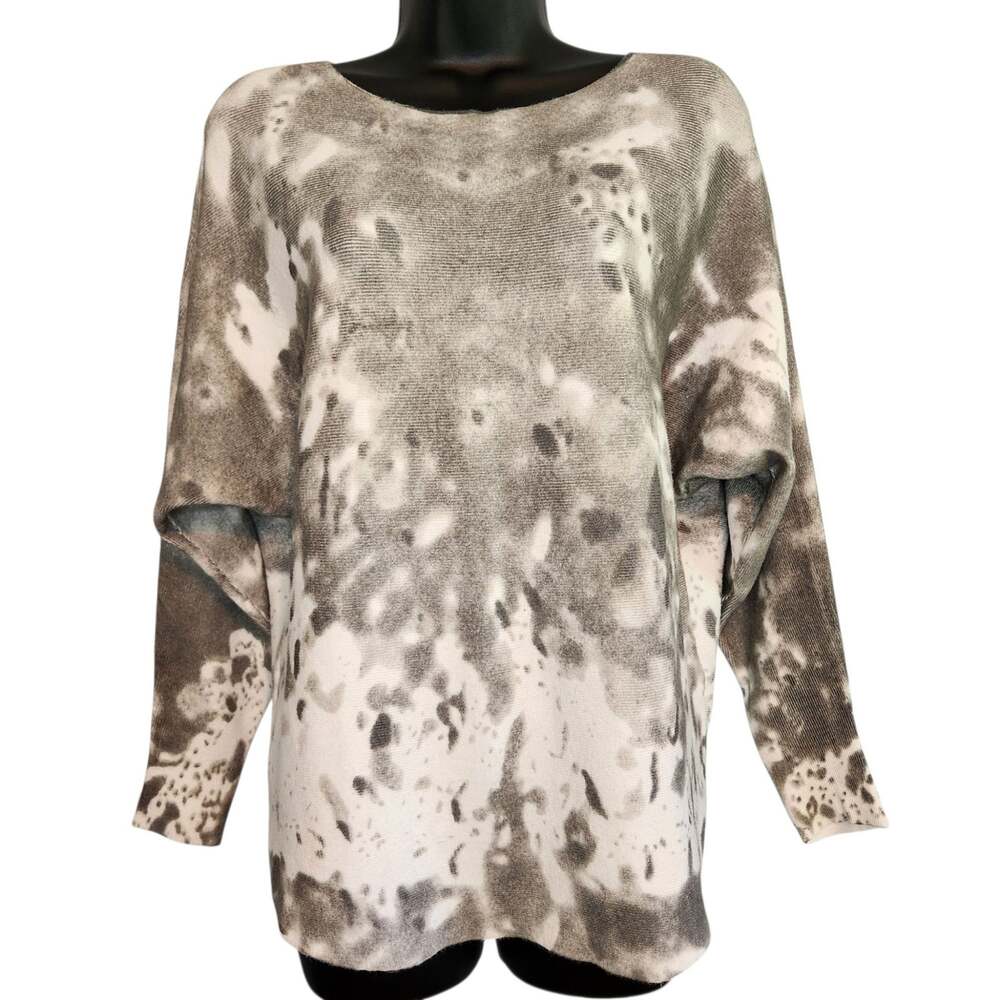Liquid by Sioni tie-dye sweater boat neck gray and white size M